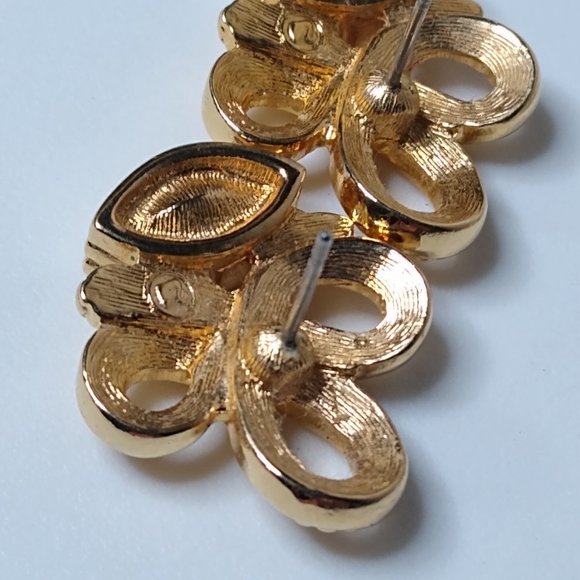 Vintage Marquise Faux Ruby Metal Earrings - Picture 15 of 16